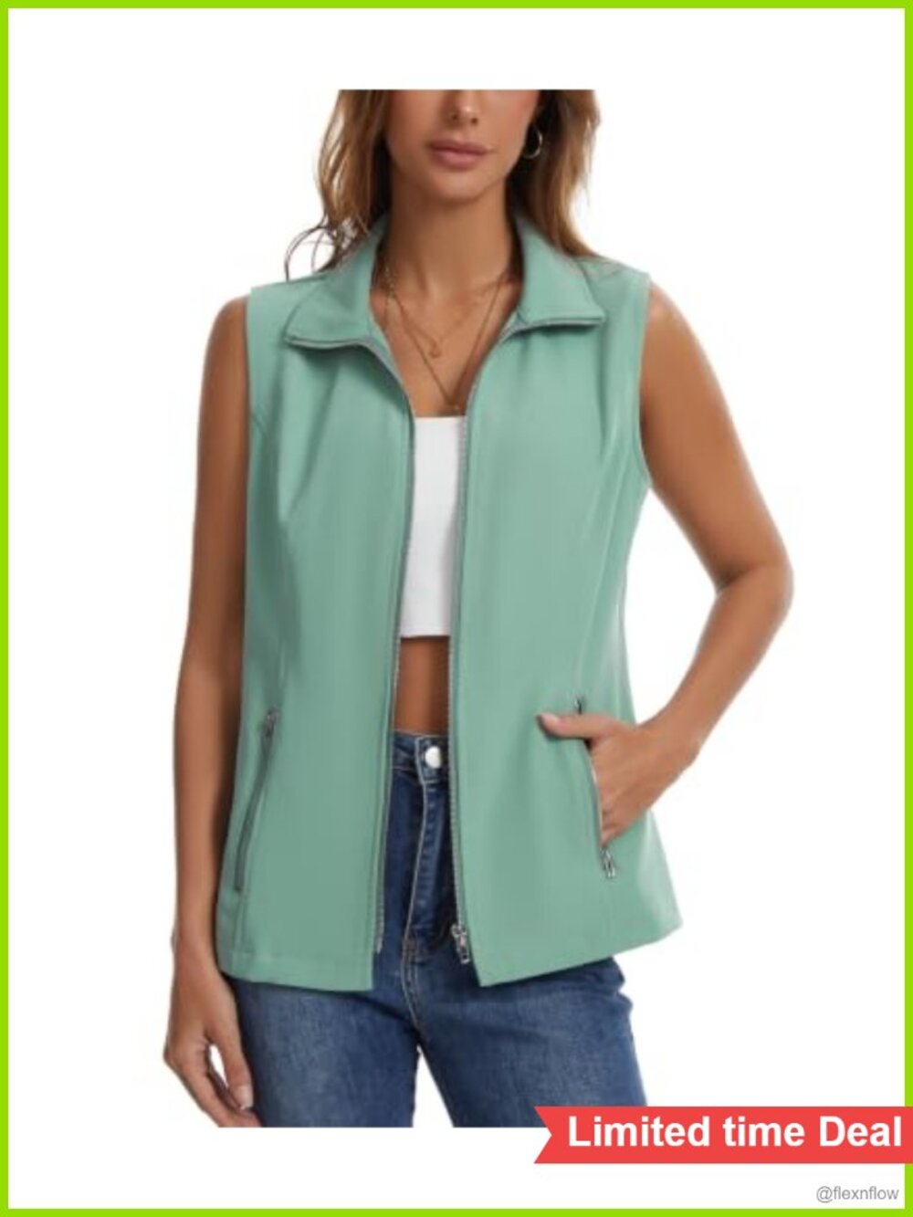 Women's Lightweight Zip Up Utility Vest Sleeveless with Pockets Hiking Golf